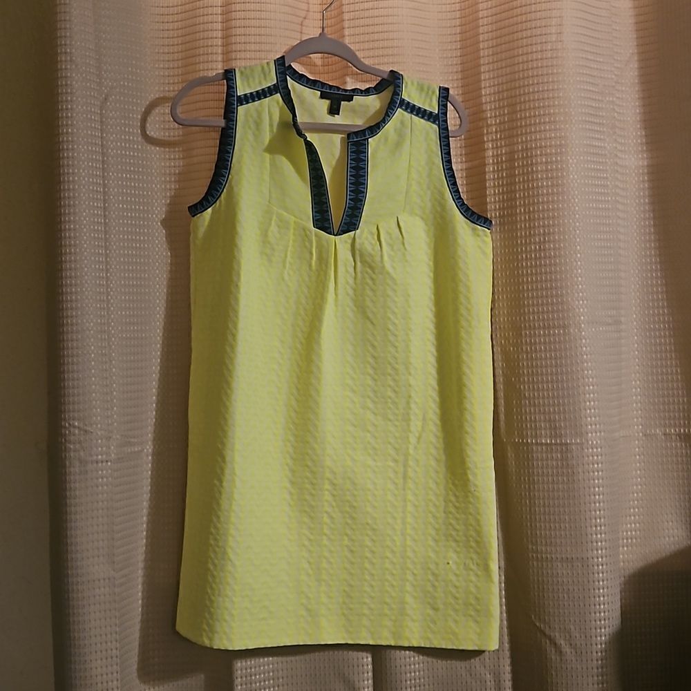J Crew Neon Yellow and Deep Blue Geometric Print Midi Sheath Dress Size 8P